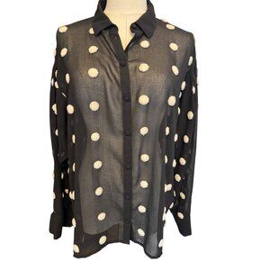 2/$30 ZARA Basic Small Sheer Black Polka Dot Button-Down Shirt